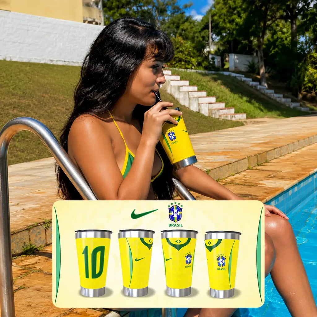 COPO TÉRMICO EM ALTO RELEVO UNIFORME DA SELEÇÃO BRASILEIRA (AMARELO)